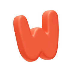 Voluminous letter W. letter sign red soft color. Realistic 3d design in cartoon style. Isolated on white background. vector illustration