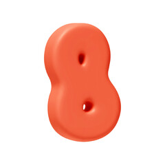 Voluminous Number 8. Eight Number sign red soft color. Realistic 3d design in cartoon style. Isolated on white background. vector illustration