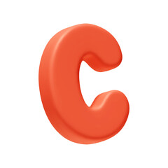 Voluminous letter C. letter sign red soft color. Realistic 3d design in cartoon style. Isolated on white background. vector illustration