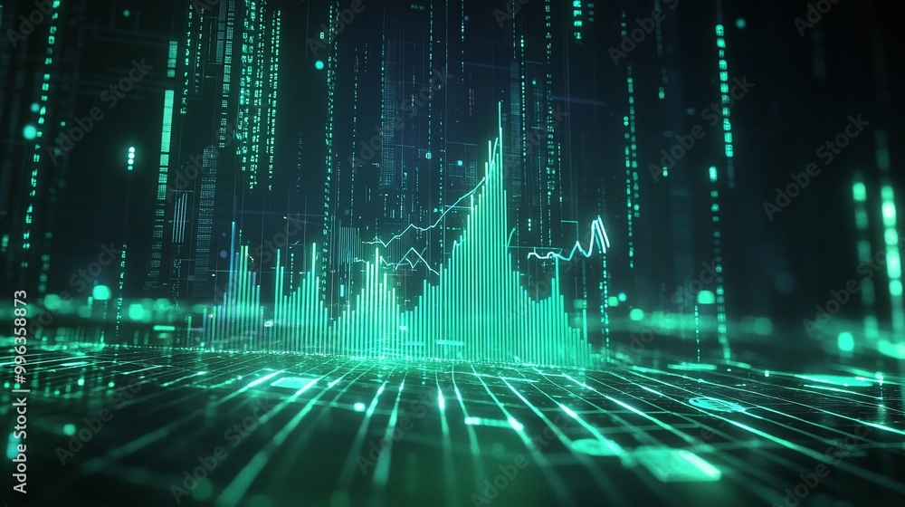 Aufkleber abstract digital landscape showcasing data visualization in a futuristic setting.