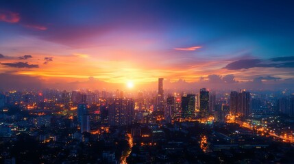 Obraz premium Cityscape Sunset Skyline Urban Buildings Golden Hour