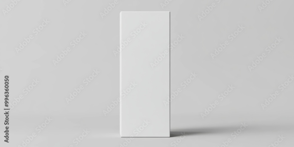 Poster a rectangular box standing vertically, white in color and blank for customizable packaging