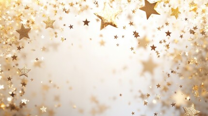 Stylish white and gold stars and confetti backdrop for a New Year s Eve or birthday celebration featuring a web banner with ample copy space