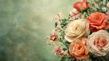 Vintage floral collage with a bouquet providing ample empty space for text and design elements related to nature
