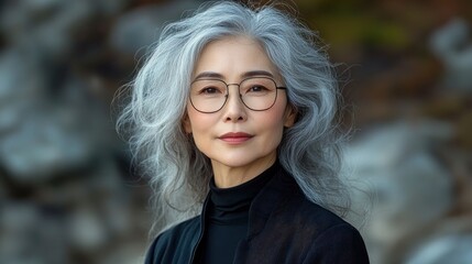 Naklejka premium Confident Senior Woman with Silver Hair and Glasses