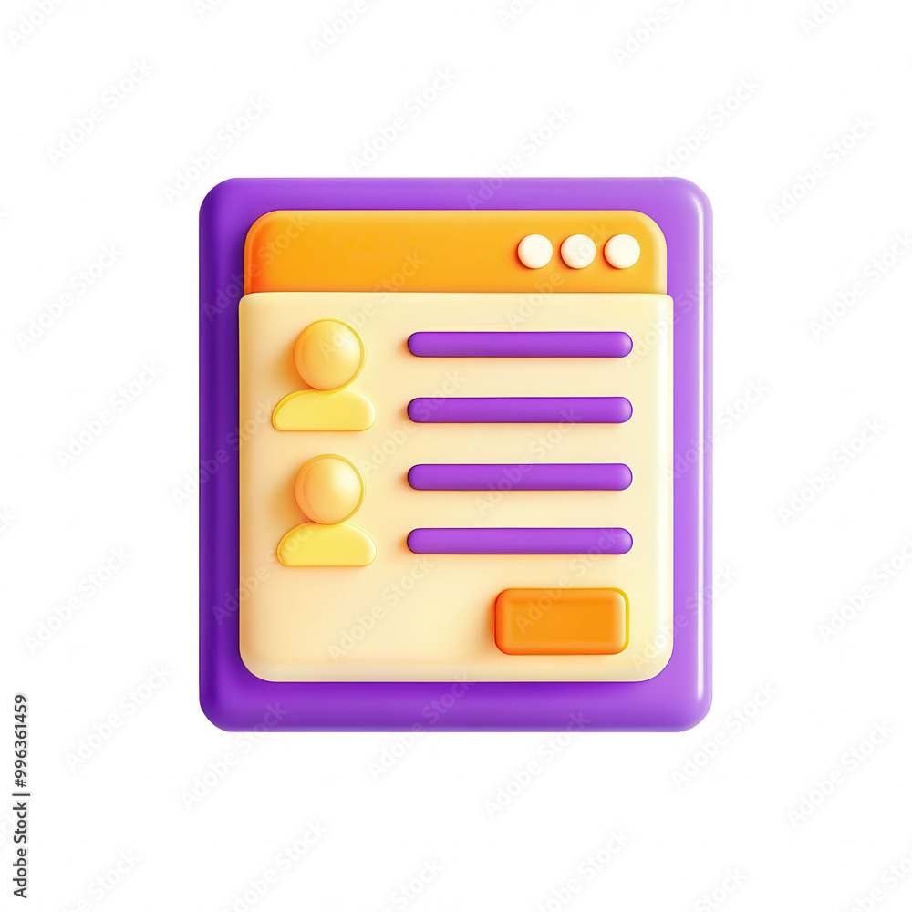 Poster a 3d rendering of a contact information card featuring profile icons and text fields on a vibrant pu