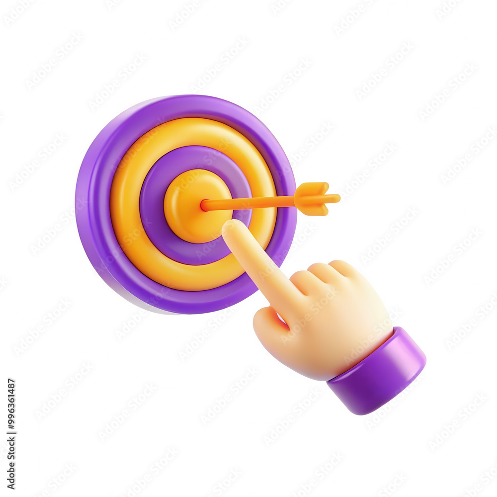 Aufkleber a colorful 3d illustration depicting a hand pointing at a dartboard with an arrow. the design emphas