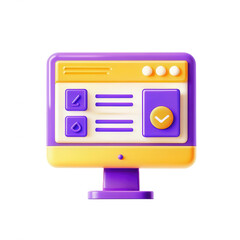 Obraz premium A colorful 3D render of a computer monitor featuring various buttons and a display, showcasing a modern design with vibrant purple and yellow colors.