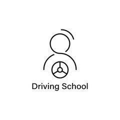 thin line driving school logo. concept of route, journey, advanced training, control auto, practice type. isolated on white background. linear style trend modern