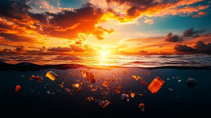 Ocean Pollution Sunset Dramatic Seascape