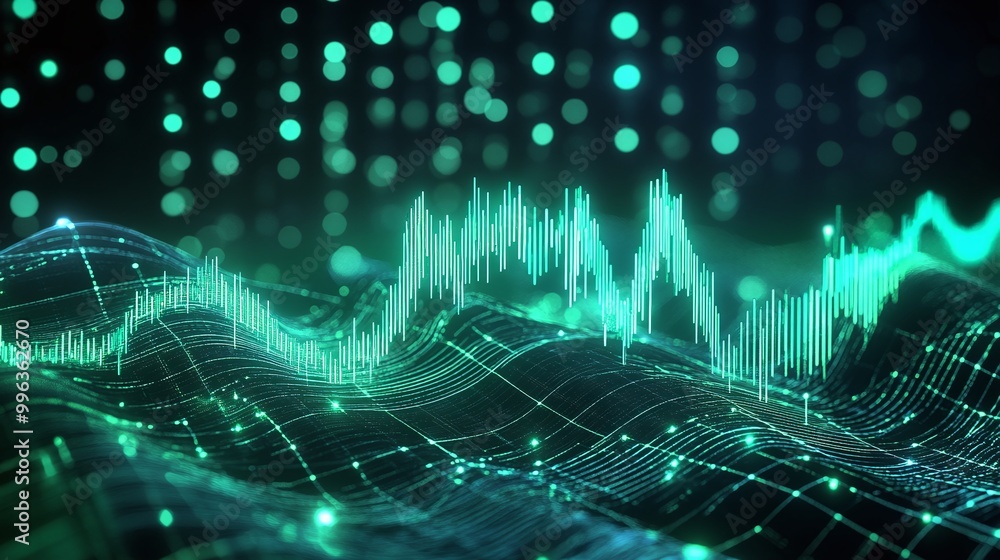 Aufkleber abstract digital sound wave representation in green hues, exploring audio visualization and data ana