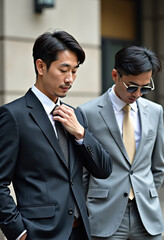 都会の中を歩くビジネスマン。