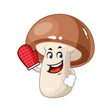 recommend clip art: Cute Cartoon Mushroom Chef Character Wearing Oven Mitt.