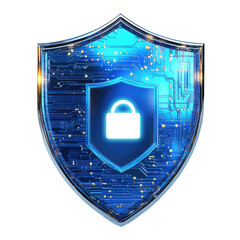 IT digital shield symbolizes cyber security attack protection, isolated on transparent PNG background