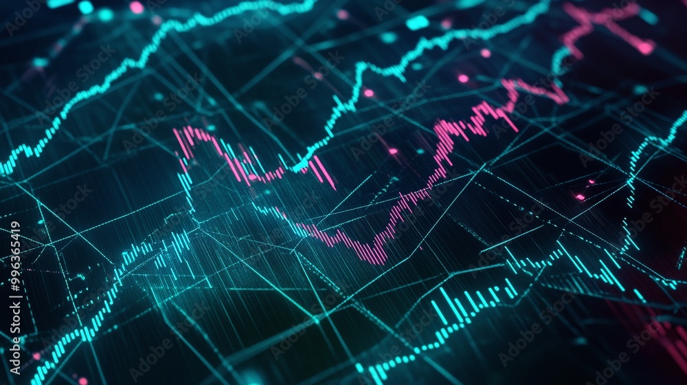 Aufkleber abstract digital stock market data chart with vibrant colors and dynamic lines.