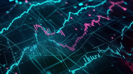 Abstract digital stock market data chart with vibrant colors and dynamic lines.