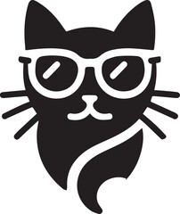 Cat with sunglasses , black color silhouette