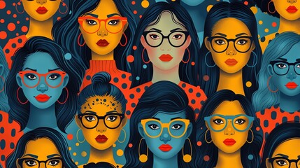 Obraz premium Quirky people portraits seamless pattern. Minimal, abstract contemporary style faces, funny comic characters. Decor textile, wrapping paper, wallpaper design. Tidy vector background