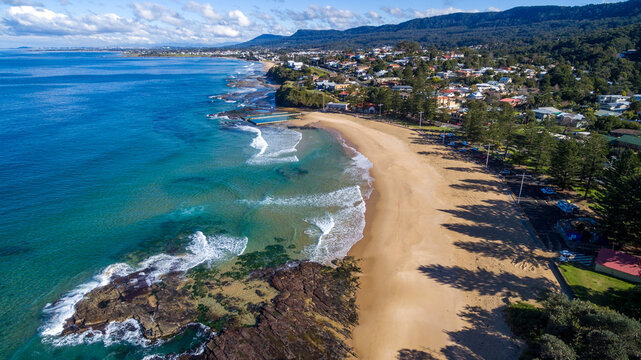 Aerial view of Austinmer Beach and Illawarra coast.