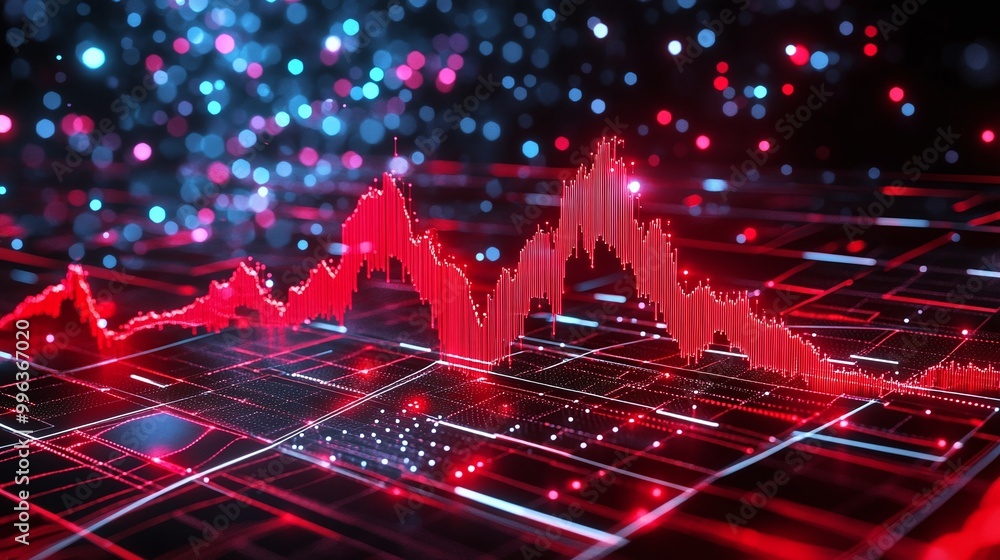 Aufkleber abstract digital stock market graph with red lines on a futuristic background featuring glowing blue