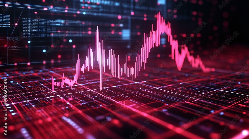 Aufkleber abstract digital stock market graph with red tones and grid background, representing financial trend