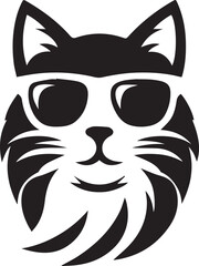 Cat with sunglasses , black color silhouette