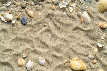 Coarse beach sand texture with small pebbles and shells mixed in