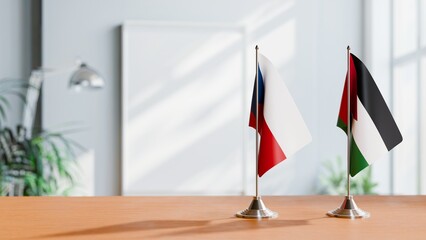 FLAGS OF CZECH REPUBLIC AND JORDAN ON TABLE