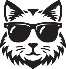 Cat with sunglasses , black color silhouette