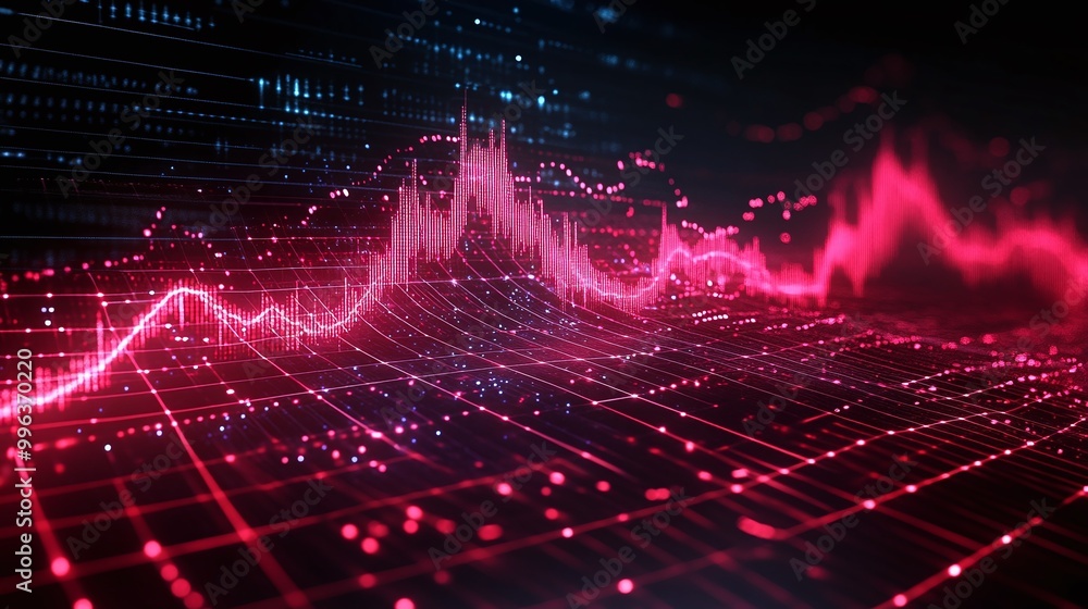 Poster abstract digital wave form visualization with vibrant colors and data representation in a technologi