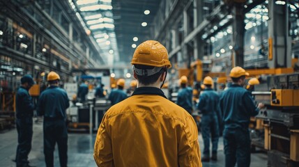 A group of new workers in a factory undergoing job training, with experienced employees demonstrating techniques and safety procedures, highlighting the importance of hands-on learning and mentorship 