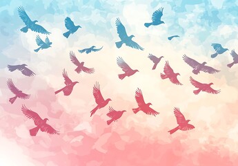A flock of birds flying in the sky