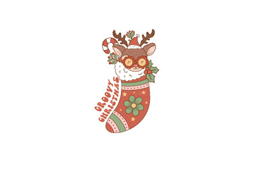 Groovy Christmas sock PNG Sublimation design