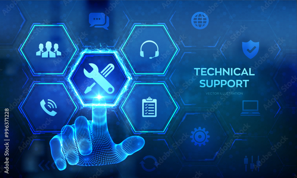Poster technical support. customer help. tech support. customer service, business and technology concept. 2
