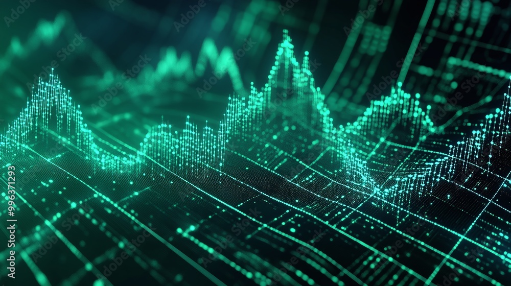 Aufkleber abstract digital wave pattern in green hues, representing data and technology.