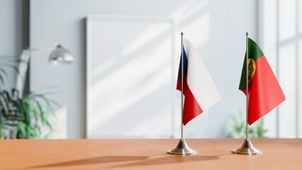 FLAGS OF CZECH REPUBLIC AND PORTUGAL ON TABLE