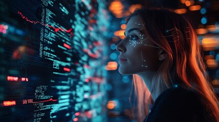 Businesswoman Using AI for Market Predictions