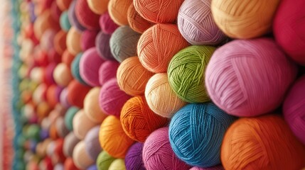 Colorful yarn balls in various shades. Perfect for crafting, knitting, or crochet projects.