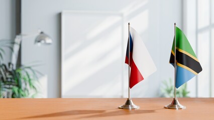 FLAGS OF CZECH REPUBLIC AND TANZANIA ON TABLE