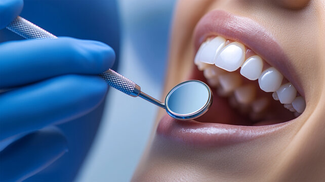 Dentist doctor, dentistry professional, examining the teeth of a happy patient during a visit to the clinic. Dental care session, regular check up and treatments in maintaining oral health.