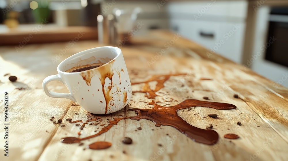 Poster ai creating life-like simulations of spilled coffee and its cleaning process, an odd focus on everyd