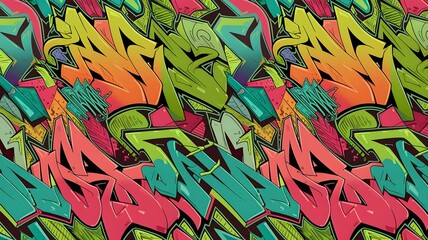 Neon Riot Urban Graffiti Patterns with Bold Tags, Street Icons, and Vibrant Spray Splatters.