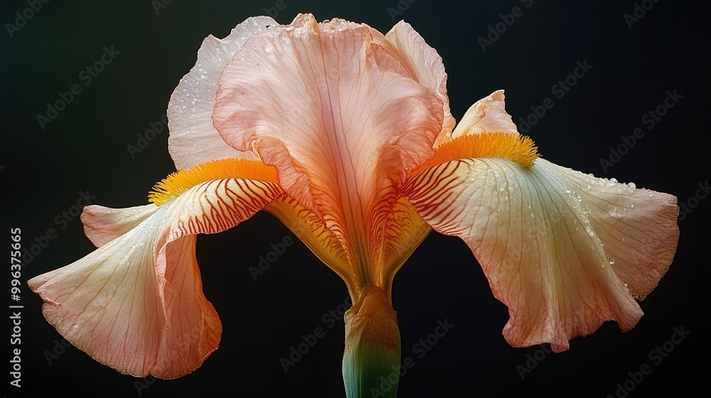 Poster a close up image of an iris set against a dark background