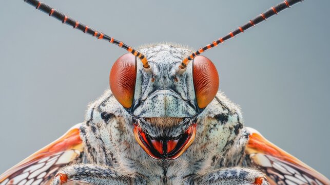 AI-generated portraits of everyday insects, with overly detailed facial features, combining entomology and machine learning in an unusual way.