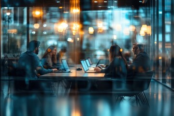 Business team meeting lighting female laptop.