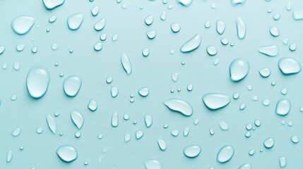 A pattern of water droplets on a light blue surface, giving a crisp, refreshing feel.