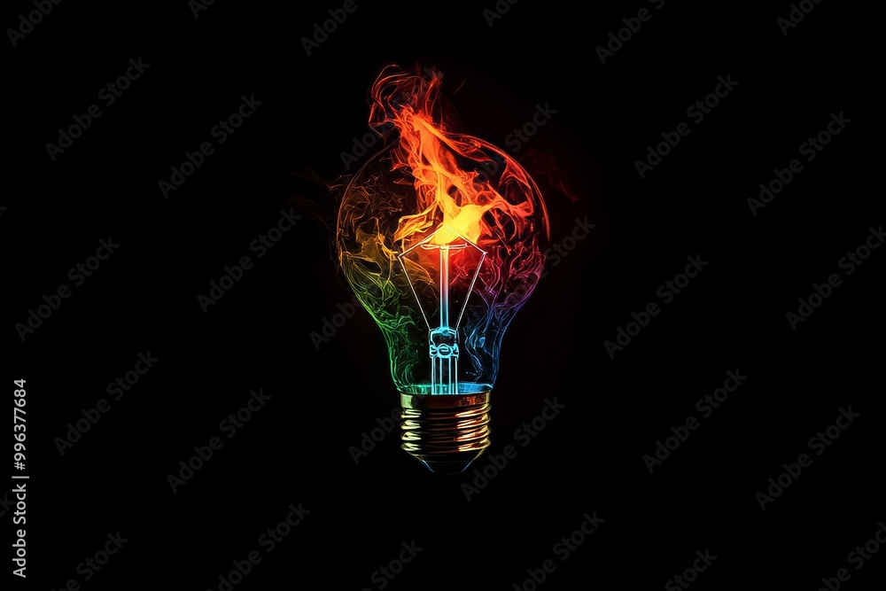 Poster the light bulb explodes with color and paint. idea concept for brainstorming.
