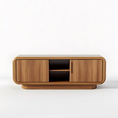 Modern Wooden Cabinet with Curved Design and Shelving