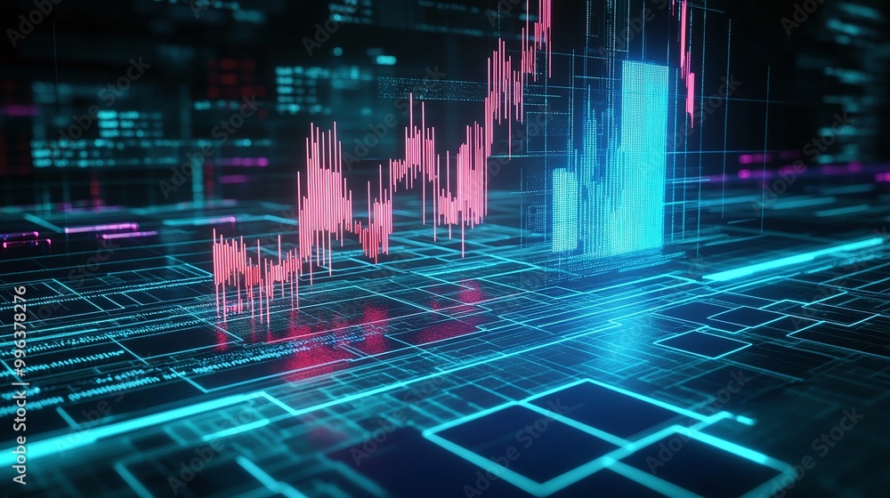 Poster abstract financial data visualization with charts and graphs representing market trends and analysis