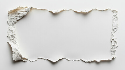 Obraz premium A torn piece of paper with a white background. The paper is ripped in half, and the edges are jagged. Concept of chaos and disorder, as if something important has been lost or destroyed